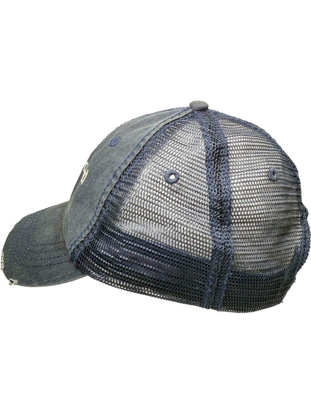 Ship Faced Anchor Logo Denim Trucker Hat Mesh Back Strapback Cap Distressed Blue - Picture 7 of 11